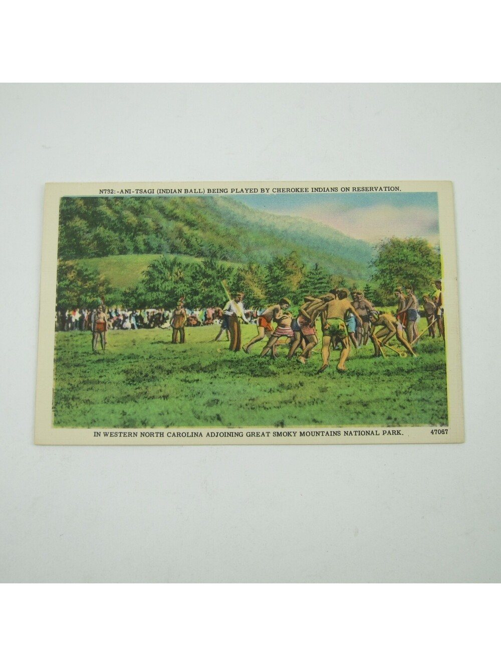 Linen Postcard Cherokee Indian Reservation Ani-Tsagi Indian Ball Vintage UNPOSTD